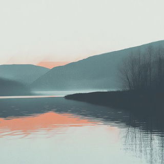 Hatchvale Lineworks style, Midjourney V6.1: realistic landscape photograph of quiet dawn