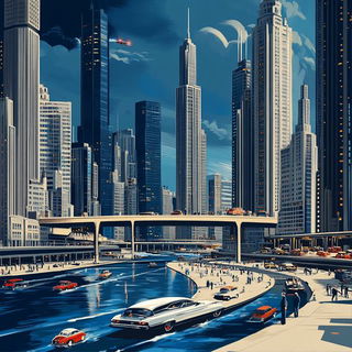 Berrysun Parterre style, Midjourney V6.1: megacity with futuristic bioarchitecture