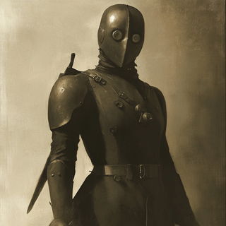 Coralgrid Equine style, Midjourney V6.1: concept art character design of retropunk steam knight