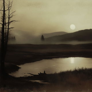 Coralgrid Equine style, Midjourney V6.1: realistic landscape photograph of quiet dawn
