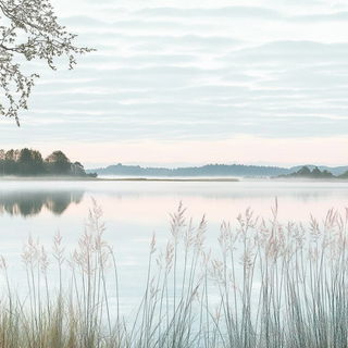 Verdigris Barkism style, Midjourney V6.1: realistic landscape photograph of quiet dawn