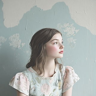 Verdigris Barkism style, Midjourney V6.1: photographic portrait of female protagonist