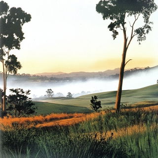 Brushlaid Stonework style, Midjourney V6.1: realistic landscape photograph of quiet dawn