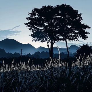 Rainclad style, Midjourney V6.1: realistic landscape photograph of quiet dawn