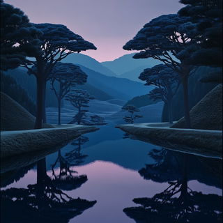 Hazeplain style, Midjourney V6.1: realistic landscape photograph of quiet dawn