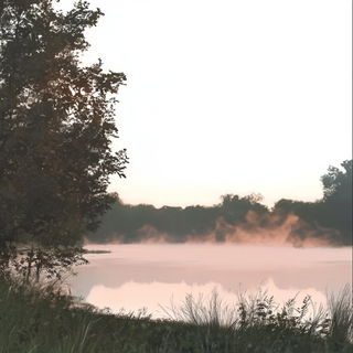 Spectral Hatching style, Midjourney V6.1: realistic landscape photograph of quiet dawn