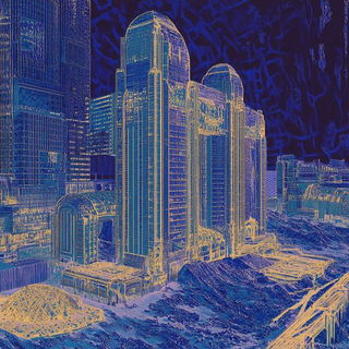 Glyphoscreen style, Midjourney V6.1: megacity with futuristic bioarchitecture