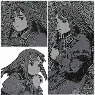 Glyphoscreen style, Midjourney V6.1: black-and-white manga comic strip