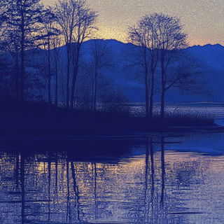 Glyphoscreen style, Midjourney V6.1: realistic landscape photograph of quiet dawn