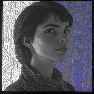 Glyphoscreen style, Midjourney V6.1: photographic portrait of female protagonist