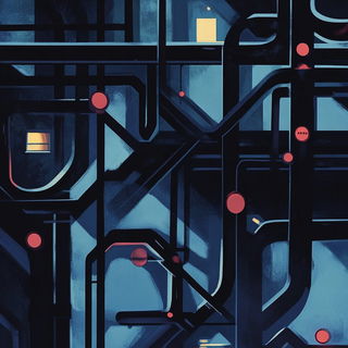 Papilio Giggle style, Midjourney V6.1: technical infrastructure blueprint schematics