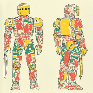 Brutalist Mythic Prospect style, Midjourney V6.1: concept art character design of retropunk steam knight