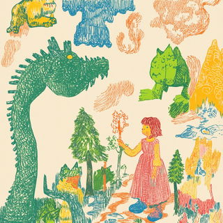 Brutalist Mythic Prospect style, Midjourney V6.1: retro fairy-tale illustration