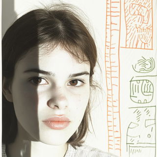 Brutalist Mythic Prospect style, Midjourney V6.1: photographic portrait of female protagonist