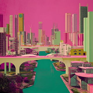 Inkharbour style, Midjourney V6.1: megacity with futuristic bioarchitecture