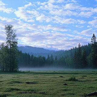 Silk Banner Pageantry style, Midjourney V6.1: realistic landscape photograph of quiet dawn