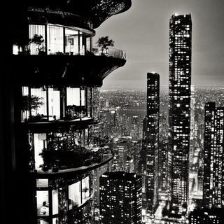 Prismotype style, Midjourney V6.1: megacity with futuristic bioarchitecture