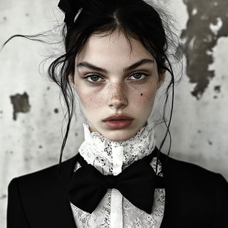 Prismotype style, Midjourney V6.1: photographic portrait of female protagonist