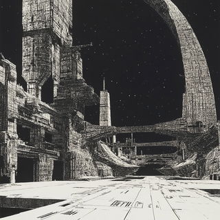 Stratoceratops Engraving style, Midjourney V6.1: cinematic shot from sci-fi movie