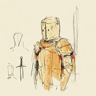 Lumenstring Marionette style, Midjourney V6.1: concept art character design of retropunk steam knight