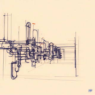 Lumenstring Marionette style, Midjourney V6.1: technical infrastructure blueprint schematics