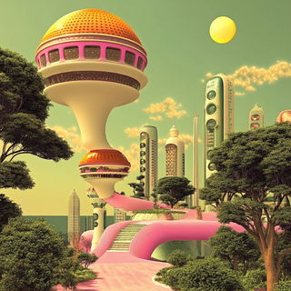 Mythocut style, Midjourney V6.1: megacity with futuristic bioarchitecture