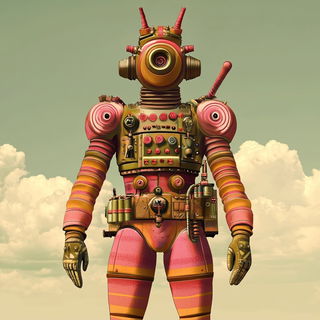 Mythocut style, Midjourney V6.1: concept art character design of retropunk steam knight