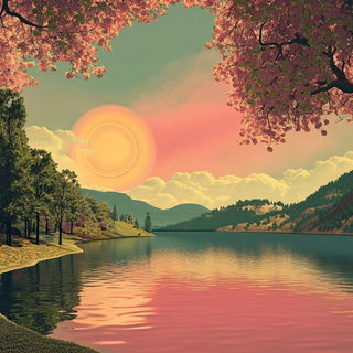 Mythocut style, Midjourney V6.1: realistic landscape photograph of quiet dawn