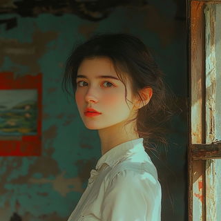 Orrery Green Printworks style, Midjourney V6.1: photographic portrait of female protagonist