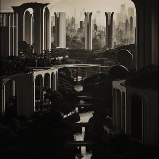 Collage Aeropolis style, Midjourney V6.1: megacity with futuristic bioarchitecture