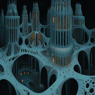 Lakewood Chromate style, Midjourney V6.1: megacity with futuristic bioarchitecture