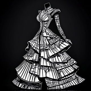 Hollowpine Glyphics style, Midjourney V6.1: haute-couture fashion outfit