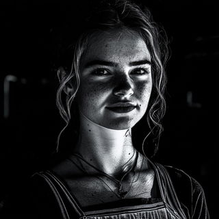 Hollowpine Glyphics style, Midjourney V6.1: photographic portrait of female protagonist