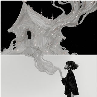 Candy Vapor Pavilion style, Midjourney V6.1: black-and-white manga comic strip