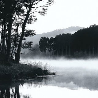 Ochrecollage style, Midjourney V6.1: realistic landscape photograph of quiet dawn