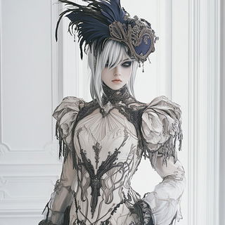 Ribbonface style, Midjourney V6.1: haute-couture fashion outfit
