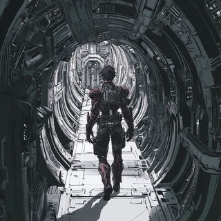 Ribbonface style, Midjourney V6.1: cinematic shot from sci-fi movie