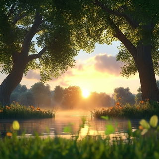 Machineghost Geometry style, Midjourney V6.1: realistic landscape photograph of quiet dawn