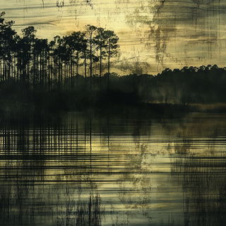 Gaze Shards style, Midjourney V6.1: realistic landscape photograph of quiet dawn