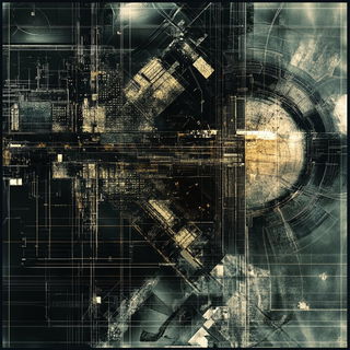 Gaze Shards style, Midjourney V6.1: technical infrastructure blueprint schematics
