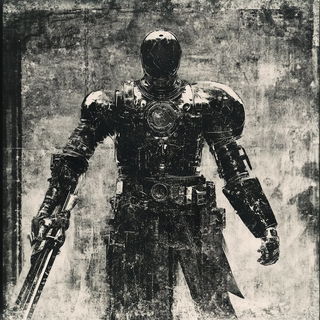 Cosmopera style, Midjourney V6.1: concept art character design of retropunk steam knight