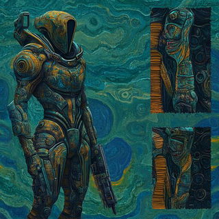 Xylophagous Pilgrimism style, Midjourney V6.1: concept art character design of retropunk steam knight