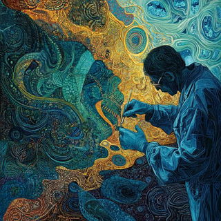 Xylophagous Pilgrimism style, Midjourney V6.1: editorial illustration for popular scientific magazine cover