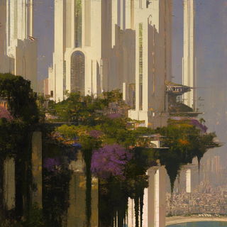 Fluvial Surrealism style, Midjourney V6.1: megacity with futuristic bioarchitecture