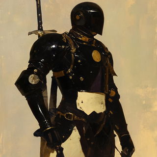 Fluvial Surrealism style, Midjourney V6.1: concept art character design of retropunk steam knight