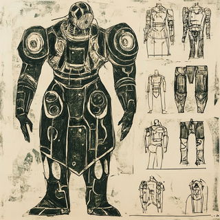 Porthole Behemoths style, Midjourney V6.1: concept art character design of retropunk steam knight