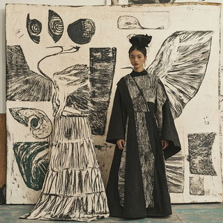 Porthole Behemoths style, Midjourney V6.1: haute-couture fashion outfit