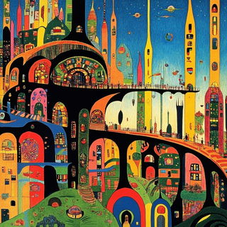 Watercolor Weftkin style, Midjourney V6.1: megacity with futuristic bioarchitecture