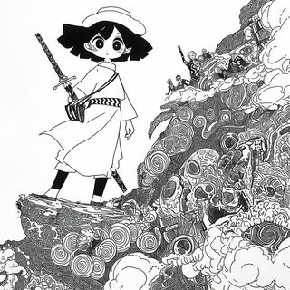 Watercolor Weftkin style, Midjourney V6.1: black-and-white manga comic strip