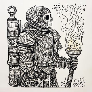 Plateau Blueback style, Midjourney V6.1: concept art character design of retropunk steam knight